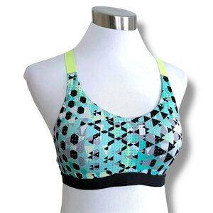 Victorias Secret 32C Sports Bra Teal Blue Green Black Geometric Wire Free Lined